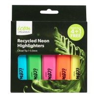 Icon Recycled Highlighter Chisel Tip 4+1 Bonus Pack, Neon